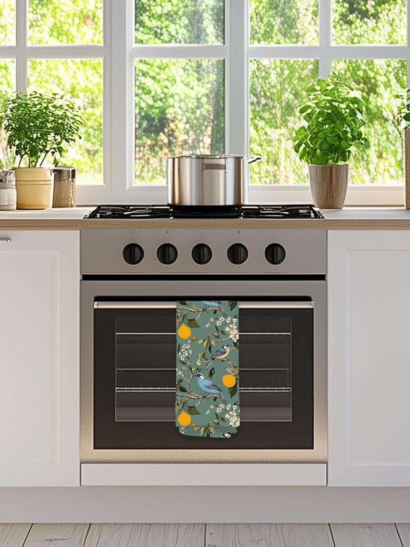 BitKan Hummingbird Spring Hand Towels for Bathroom, Sage Green Lemon Dish Tea Towels for Kitchen, Retro Cottagecore Botanical Floral Bathroom Hand Towels, Vintage French Flower Decorative Kitchen Towels - Image 2